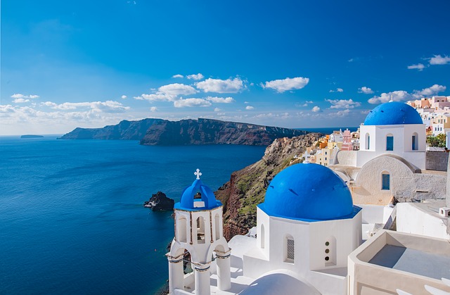 View above of Santorini, Greece.